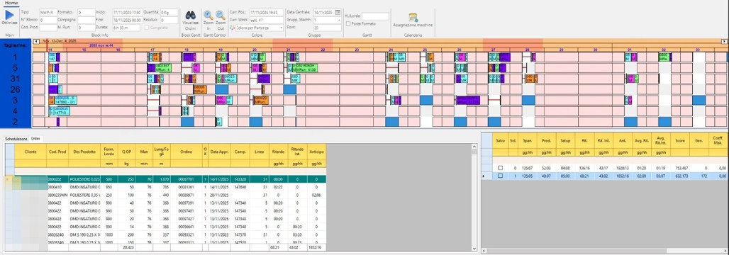 InfoPlan Slitting Plan — Gantt board with order grid
